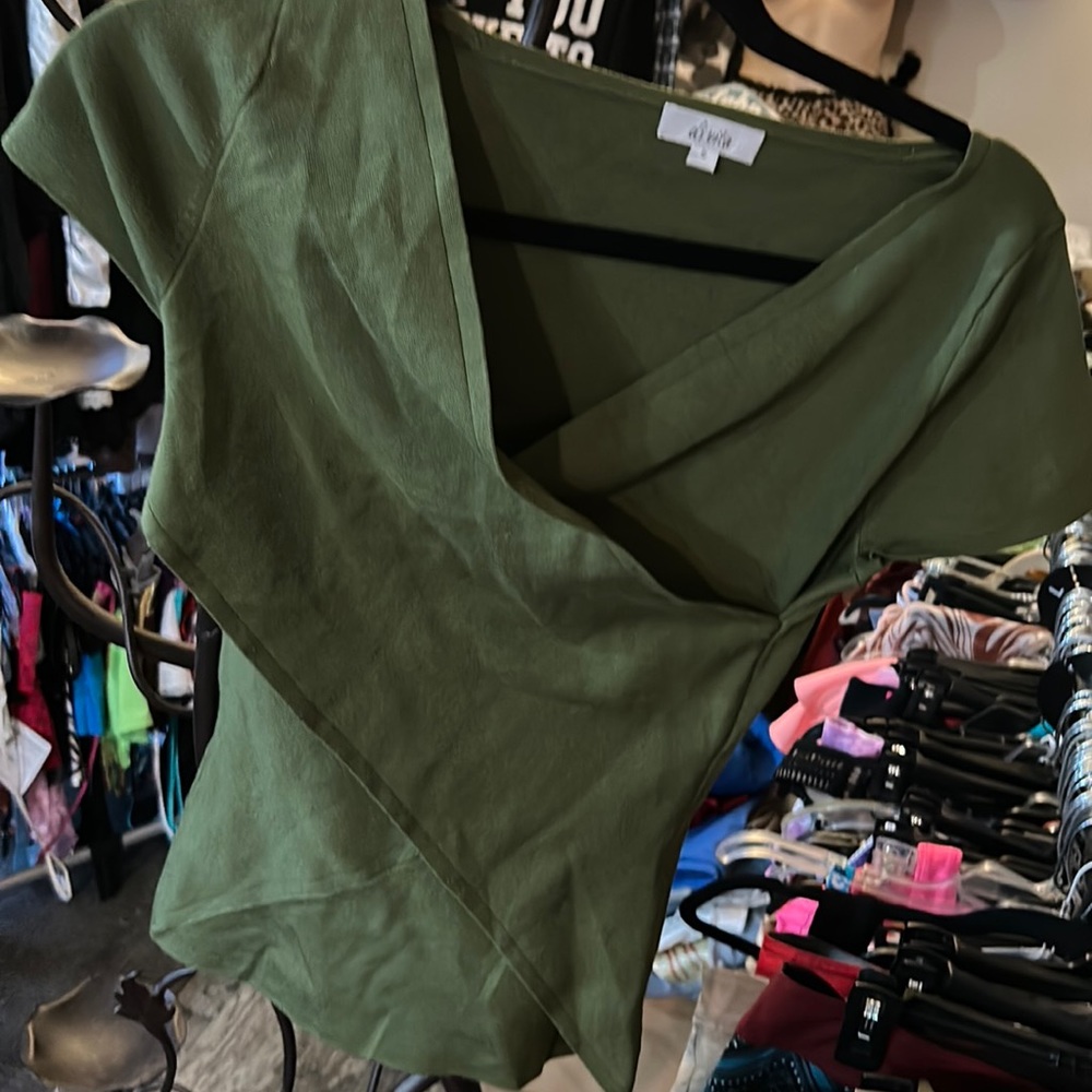Green silk sweater top
